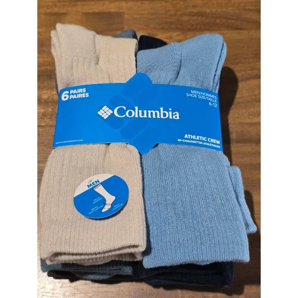 Columbia Men's Athletic Crew Socks 6-Pack Cushioned Multi-Color Shoe Size 6-12
